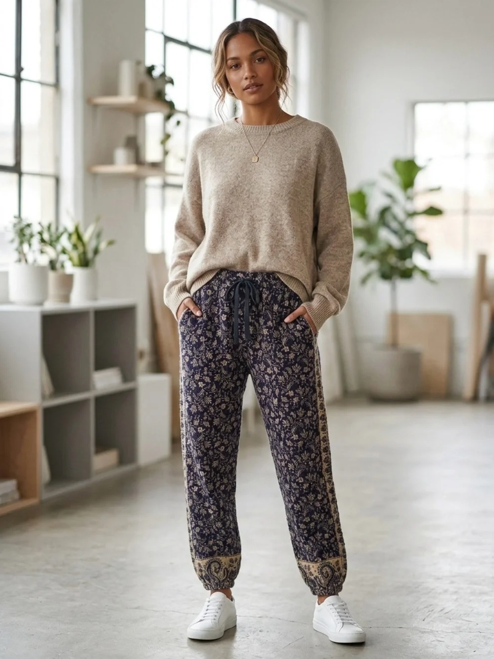 RHEA PAISLEY NAVY JOGGERS  ONE SIZE